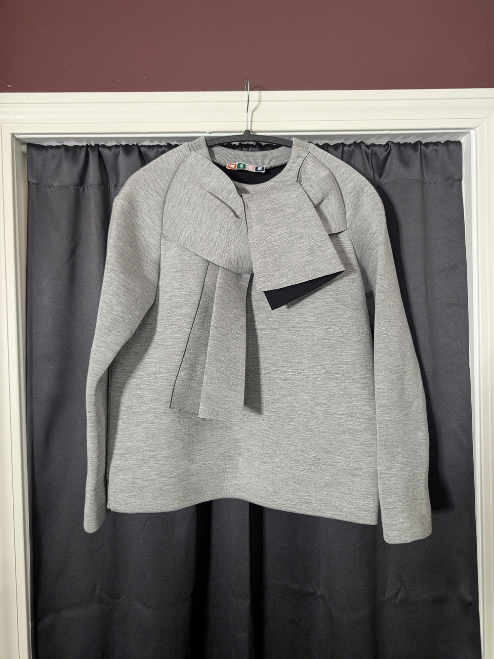 MSGM Light Gray Scarf Bow-Accent Scuba Sweatshirt Made In Italy 40